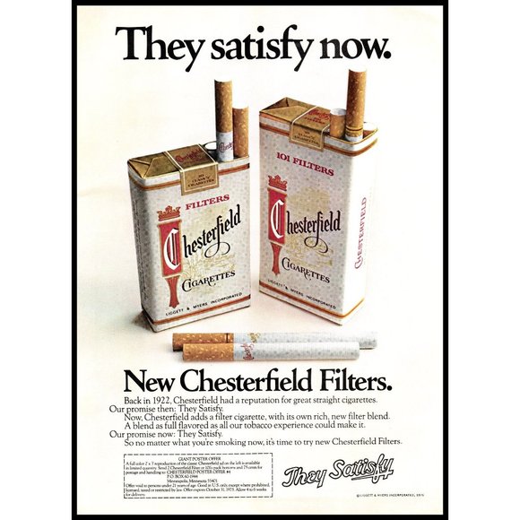 1975 Chesterfield Cigarettes 2 Page Vintage Print Ad They Satisfy Wall Art Decor - Picture 3 of 3